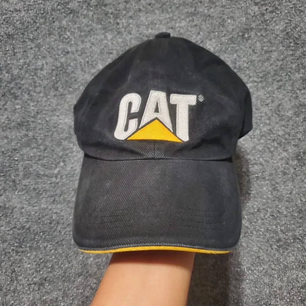 Caterpillar CAT Cap Hat Black Equipment Trucker Mens Workwear Mechanics VTG 90s